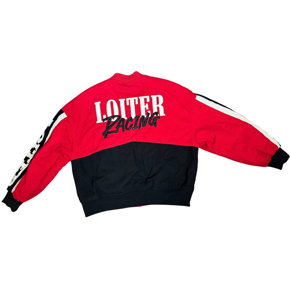 Loiter Racing Jacket Red Black Moto Streetwear Bomber Jacket Size M Y2K - Picture 3 of 13